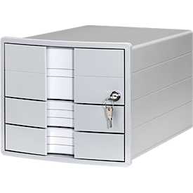 Schubladenbox HAN Impuls 2.0, Format A4, 3 geschlossene Schübe, stapelbar, abschließbar, lichtgrau