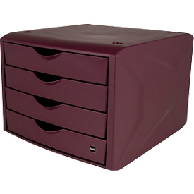 Schubladenbox Helit The Chameleon, 4 Schübe mit Auszugssperre, Format A4, stapelbar, rot