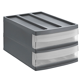 Schubladenbox Rotho SYSTEMIX DUO M, modular, 2 geschlossene Schübe, Griffmulde, stapelbar, QR-Code, L 395 x B 255 x H 203 mm, PP, anthrazit-transparent