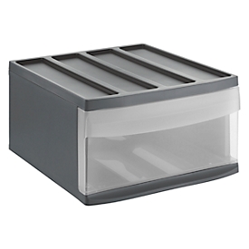Schubladenbox Rotho SYSTEMIX L, modular, 1 geschlossener Schub, Griffmulde, stapelbar, QR-Code, L 395 x B 340 x H 203 mm, PP, anthrazit-transparent