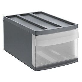Schubladenbox Rotho SYSTEMIX M, modular, 1 geschlossener Schub, Griffmulde, stapelbar, QR-Code, L 395 x B 255 x H 203 mm, PP, anthrazit-transparent