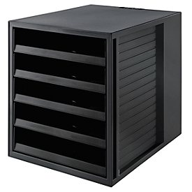 Schubladenbox SCHRANK-SET KARMA, 5 offene Schubladen, DIN A4, leichtlaufend, B 275 x T 330 x H 320 mm, schwarz