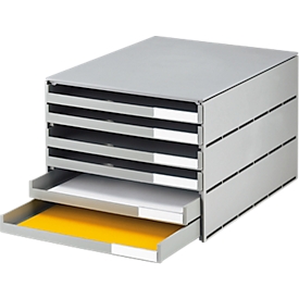 Schubladenbox styro® Styroval, Format C4, 6 offene Schübe, stapelbar, Beschriftungsmaterial, B 243 x T 335 x H 200 mm, Recycling-Kunststoff, schwarz-grau