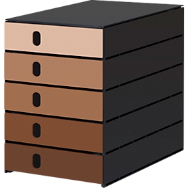Schubladenbox Styro Styroval Pro Color Flow, für Formate bis C4, 5 geschlossene Schübe, 100 % Polystyrol-Regenerat, mocca/schwarz, Farbverlauf