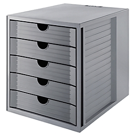 Schubladenbox SYSTEMBOX KARMA, 5 geschlossene Schubladen, DIN A4, leichtlaufend, B 274 x T 330 x H 320 mm, grau