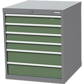Schubladenschrank Bedrunka+Hirth, 2 x Schübe breit & 4 x Schübe schmal, abschliessbar, bis 1500 kg, B 705 x T 736 x H 819 mm, Stahlblech