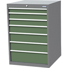 Schubladenschrank Bedrunka+Hirth, 7 Schübe, abschliessbar, bis 1500 kg, inkl. 45-teiligem Schubeinteilungsset, B 705 x T 736 x H 1019 mm, Stahlblech