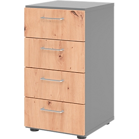 Schubladenschrank Breno, 4 Schübe, Metallgriffe, B 400 x T 420 x H 748 mm, graphit/Asteiche