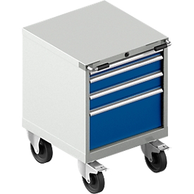 Schubladenschrank mit Rollen WSK 27-27, 4 Schübe, bis 75 kg, B 564 x T 572 x H 770 mm, lichtgrau/enzianblau