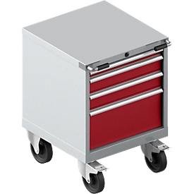 Schubladenschrank mit Rollen WSK 27-27, 4 Schübe, bis 75 kg, B 564 x T 572 x H 770 mm, weißaluminium/rubinrot