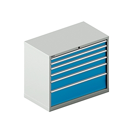 Schubladenschrank SCHÄFER 54-27, 6 Schübe, bis 75 kg, B 1023 x T 572 x H 850 mm, lichtgrau/lichtblau