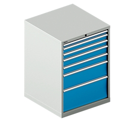 Schubladenschrank WSK 54-36, Stahl, 7 Schübe, bis 200 kg, B 1023 x T 725 x H 1000 mm, lichtgrau/lichtblau