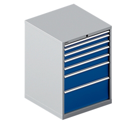 Schubladenschrank WSK 54-36, Stahl, 7 Schübe, bis 75 kg, B 1023 x T 725 x H 1000 mm, weissaluminium/enzianblau