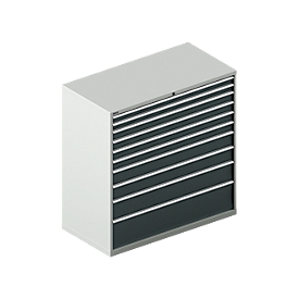 Schubladenschrank WSK 78–36 E, Stahl, 10 Schübe, 75 kg Traglast, B 1431 mm x T 725 mm x H 1450 mm, lichtgrau/anthrazitgrau