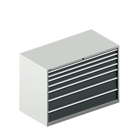 Schubladenschrank WSK 78–36 E, Stahl, 7 Schübe, 75 kg Traglast, B 1431 mm x T 725 mm x H 1000 mm, lichtgrau/anthrazitgrau
