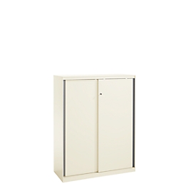 Schuifdeurkast, afsluitbaar, met greeplijsten, staal, wit RAL 9010, 950 x 1215, 3 ordnerhoogten