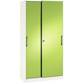 Schuifdeurkast ASISTO C 3000, 5 ordnerhoogten, afsluitbaar, breedte 1000 mm, wit/viridiaangroen
