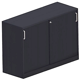 Schuifdeurkast BEXXSTAR, houten deuren, 2 ordnerhoogtes, B 1200 x D 420 x H 825 mm, zwart