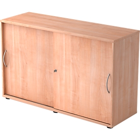 Schuifdeurkast TARA, 2 ordnerhoogten, B 1200 x D 400 x H 748 mm, afsluitbaar & stapelbaar, notenhoutpatroon