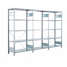 Schulte Lagertechnik Fachbodenregal, 1 Grundregal + 2 Anbauregale, inkl. 15 Fachböden, 5 Lagerebenen, B 3072 x T 400 x H 2000 mm, Stahl, grau