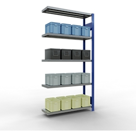 Schulte Lagertechnik Fachbodenregal-Stecksystem MULTIplus 250, Anbauregal, Längenriegel, 2000x1000x300 mm, 5 Böden, enzianblau/verzinkt