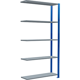 Schulte Lagertechnik Fachbodenregal Stecksystem MultiPlus250, Anbauregal, 5 Fachböden, Kreuzstrebe, B 1000 x T 300 x H 2000 mm, Enzianblau RAL 5010