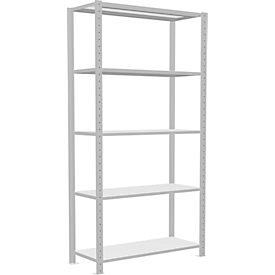 Schulte Lagertechnik Fachbodenregal Stecksystem MultiPlus250, Grundregal, 5 Fachböden, Kreuzstrebe, B 1000 x T 400 x H 2000 mm, Lichtgrau RAL 7035