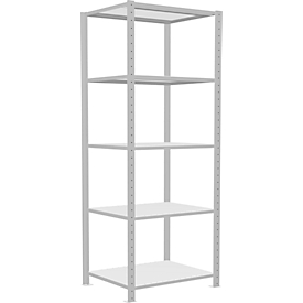 Schulte Lagertechnik Fachbodenregal Stecksystem MultiPlus250, Grundregal, 5 Fachböden, Kreuzstrebe, B 750 x T 600 x H 2000 mm, Lichtgrau RAL 7035