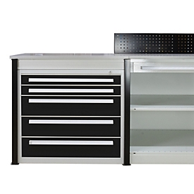 Schulte Lagertechnik ladeblok voor uitschuifbaar baliesysteem MULTIplus, 5 laden, frontpaneel, B 1000 x D 500 x H 900 mm, staal, lichtgrijs/diepzwart