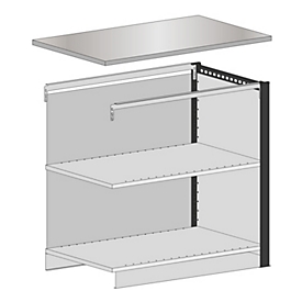Schulte Lagertechnik Module d'extrémité pour système de comptoir extensible MULTIplus, 1 cadre de module, 1 panneau de fermeture, largeur rehausse 1056 mm, avec plan de travail