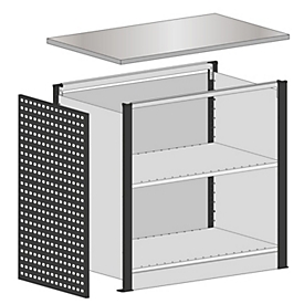 Schulte Lagertechnik Module de départ pour système de comptoir extensible MULTIplus, 2 cadres de module/1 panneau de fermeture, avec plan de travail, largeur rehausse 1056 mm