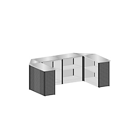Schulte Lagertechnik système de comptoir extensible MULTIplus Set 3, en forme de U, 1 x module de départ/2 x module central/2 x module d'angle/1 x module d'extrémité, avec plans de travail