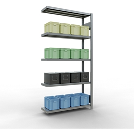 Schulte Lagertechnik Système de rayonnage à tablettes emboîtable MULTIplus 250, rayonnage annexe, verrou de longueur, 2000x1000x300 mm, 5 tablettes, galvanisé