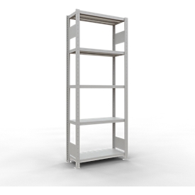 Schulte Lagertechnik Système de rayonnage à tablettes emboîtables MULTIplus 250, rayonnage de base, verrou de longueur, 2000x750x300 mm, 5 tablettes, gris clair