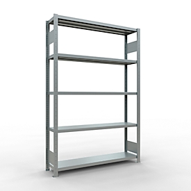 Schulte MULTIplus250 Steckregal, Grundregal, 5 Fachböden, bis 250 kg je Fachboden, werkzeuglos montierbar, B 1300 x T 300 x H 2000, silbergrau