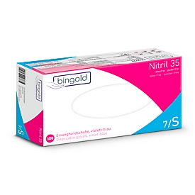 Schutzhandschuhe BINGOLD Nitril 35, Einweg, mikrotextuierte Fingerspitzen, puderfrei, Nitril, violettblau, Grösse S, 100 Stück