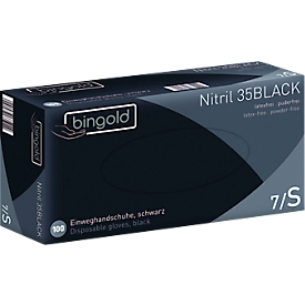 Schutzhandschuhe BINGOLD Nitril 35BLACK, Einweg, mikrotextuierte Fingerspitzen, puderfrei, Nitril, schwarz, Größe S, 100 Stück