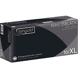 Schutzhandschuhe BINGOLD Nitril 35BLACK, Einweg, mikrotextuierte Fingerspitzen, puderfrei, Nitril, schwarz, Grösse XL, 100 Stück