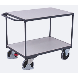 Schwerer ESD-Tischwagen, Stahl/Spanplatte, Graphitgrau/Lichtgrau, 2 Etagen, L 1000 x B 600 mm, TPE-Rollen mit EasySTOP, bis 500 kg