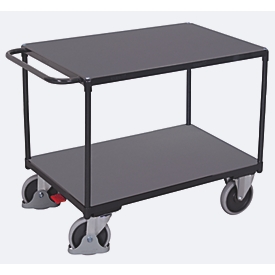 Schwerer Tischwagen, Stahl/MDF-Platte, Anthrazitgrau/Dunkelgrau, 2 Etagen, L 850 x B 500 mm, TPE-Rollen mit EasySTOP, bis 400 kg