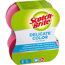 Scotch-Brite™ Reinigungsschwamm Delicate Color Comfort, nicht kratzend, für Töpfe/Pfannen/Geschirr, L 117 x B 55 mm, Schaumstoff, pink-rot, 2 Stück