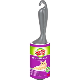 Scotch-Brite™ rouleau peluche Pet Extra Sticky, spécialement contre les poils d'animaux, surface adhésive 4 couches, poignée ergonomique, 1 pièce avec 48 feuilles
