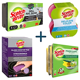 Scotch-Brite® Schwammset, 10-teilig, Glaskeramik, 3 Stück + Griffschwamm XXL, 4 Stück + Delicate Color Comfort, 2 Stück + Grill, 1 Stück