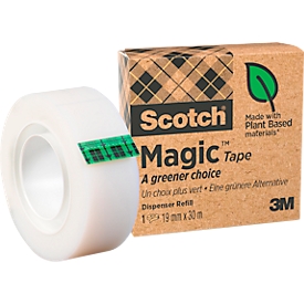 Scotch® Magic™ adhesive tape, universal, tearable by hand, compatible with Scotch® table dispensers, 66% vegetable-based adhesive, L 30 m x W 19 mm, 1 roll