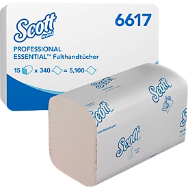 Scott® Interfold Papierhandtücher Essential 6617, 1-lagig, 15 Päckchen á 340 Tücher, weiß