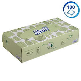 Scott® mouchoirs cosmétiques 8837, 2 plis, 1 boîte de 100 mouchoirs, taille des mouchoirs env. L 215 x l 186 mm, papier FSC®, blanc