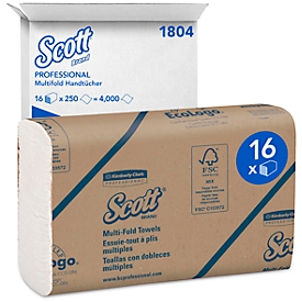 SCOTT® Multifold handdoeken 1804, 1-laags, scheurvast, 16 pakjes á 250 handdoeken, wit