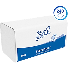 Scott® papieren handdoeken Essential 6669, Z-vouw, 1-laag, 15 pakken á 240 handdoeken, wit
