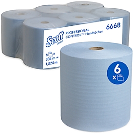 Scott® Rollenpapiertücher 6668, reißfest, 1-lagig, 6 Rollen á 304 m, blau