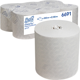 Scott® Rollenpapiertücher Essential 6691, 1-lagig, 6 Rollen á 350 m, insgesamt 2100 m, weiß